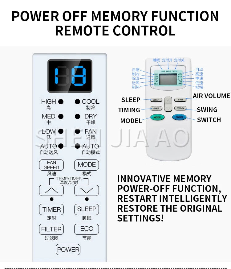 Window Air Conditioner Window-Mounted Portable Refrigeration Air Conditioners Cold 24-hour Timer Remote Control Room Cooler