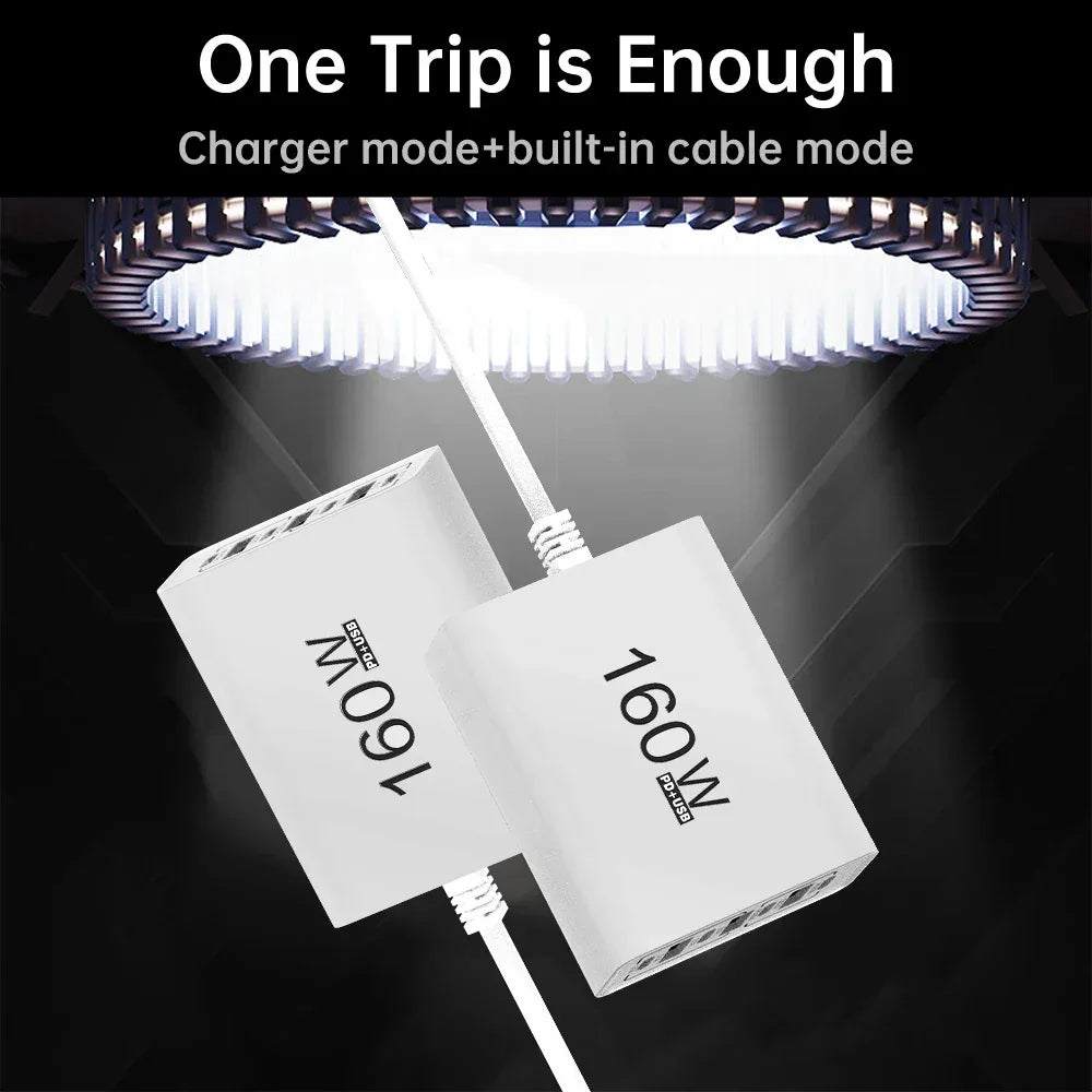 160W 7 Ports USB Charger USB Type C Wall Charger Adapter For Xiaomi iPhone Samsung POCO EU/US Plug USB PD Travel Chargers Socket