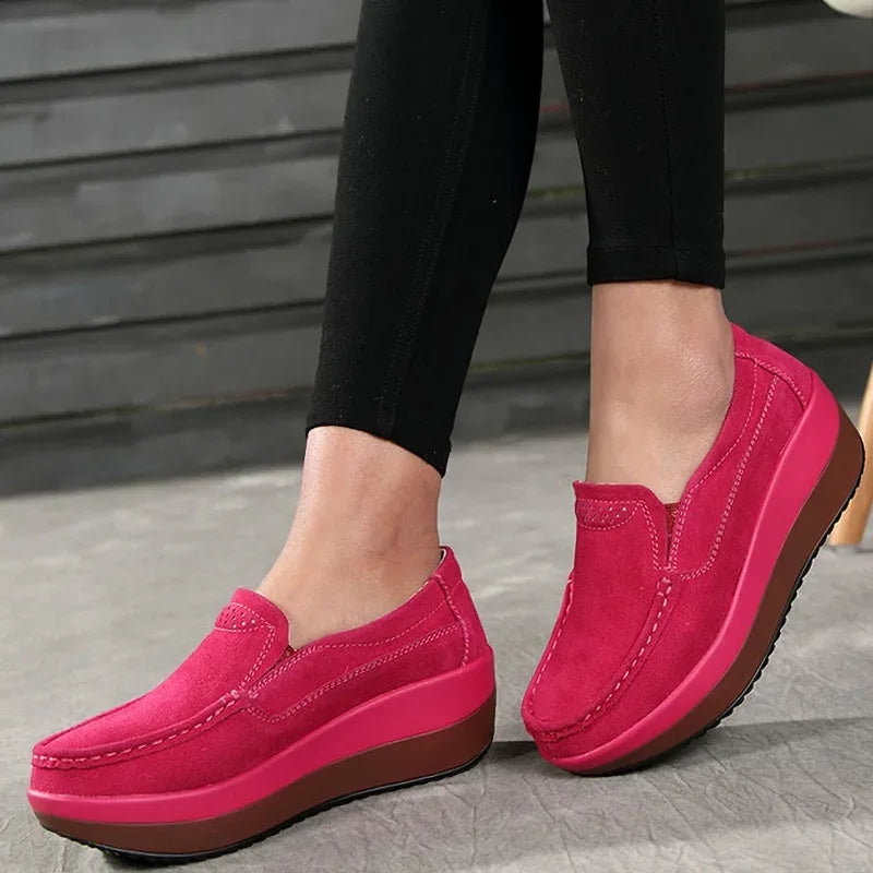 Creepers Platform Shoes Women Flats Women Loafers Spring Autumn Casual Suede Leather Shoes Ladies Moccasins Slip On Plus Size 42