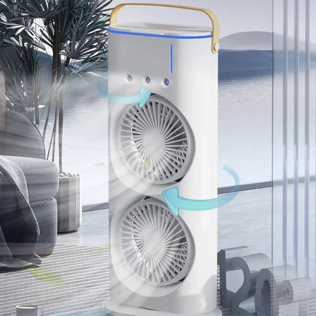 New USB Portable Dual Fan Air Cooler High-Power Desktop Fan with Cooling Mist Humidifier for Office Dormitory Home Use