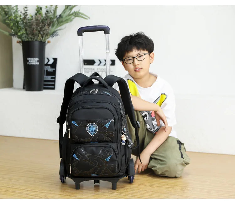 High-capacity on 2/6 Wheels Waterproof Luggage Rolling Bag Student Shoulder Backpack  Detachable Children Rolling School Bags
