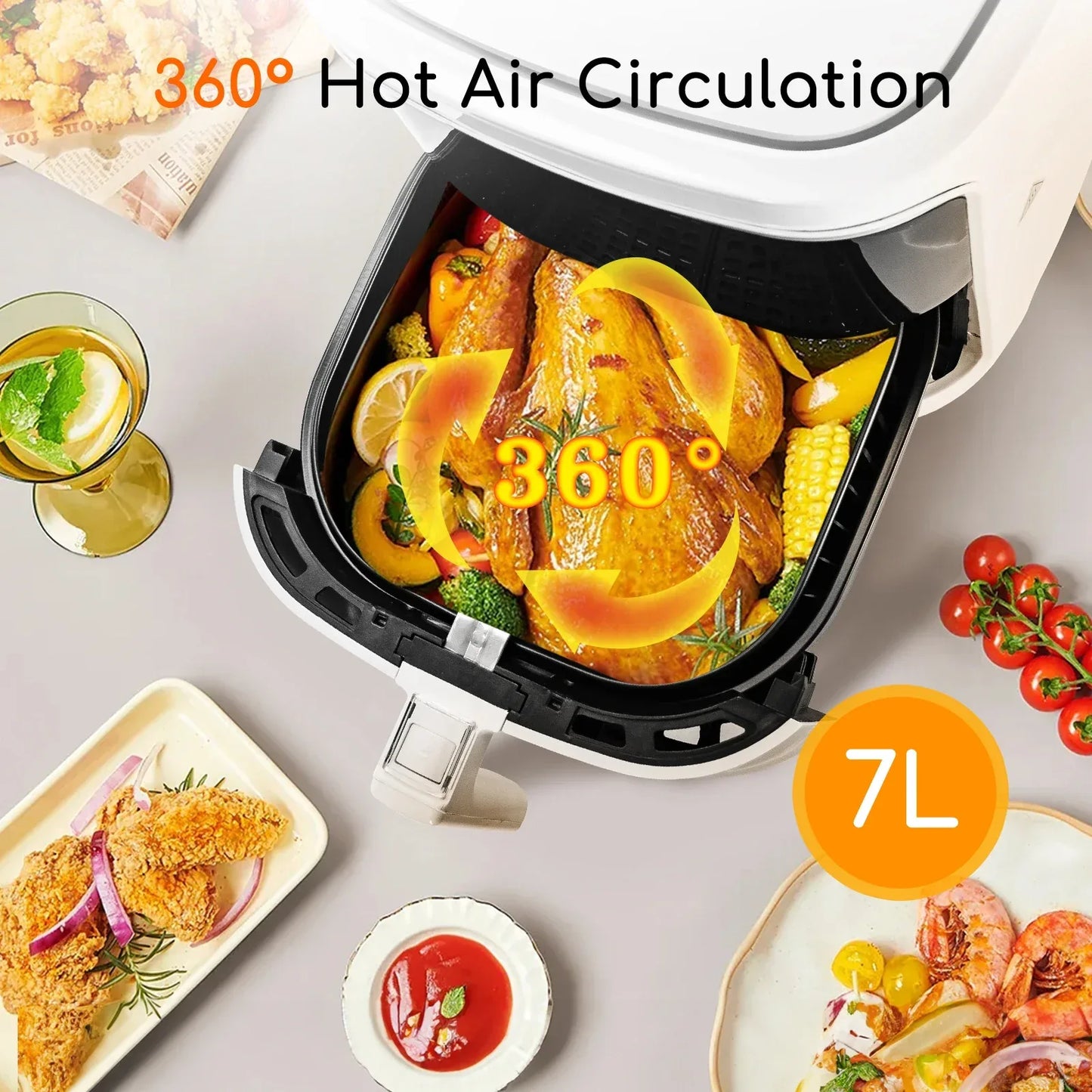 Aigostar White Cube 7L 1900W Smart Air Fryer Without Oil, App and WiFi Control, 7 Programmes with LED Screen, Removable Basket