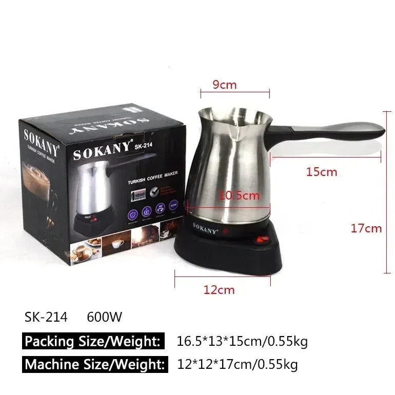 600W Turkish Electric Coffee Maker, 500ml Detached Italian Moka Pot, Stainless Steel Material, Arabic Portable Espresso Machine