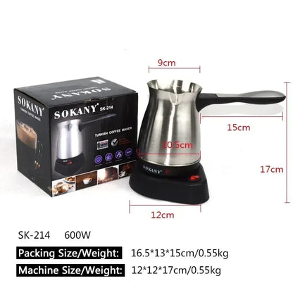 600W Turkish Electric Coffee Maker, 500ml Detached Italian Moka Pot, Stainless Steel Material, Arabic Portable Espresso Machine