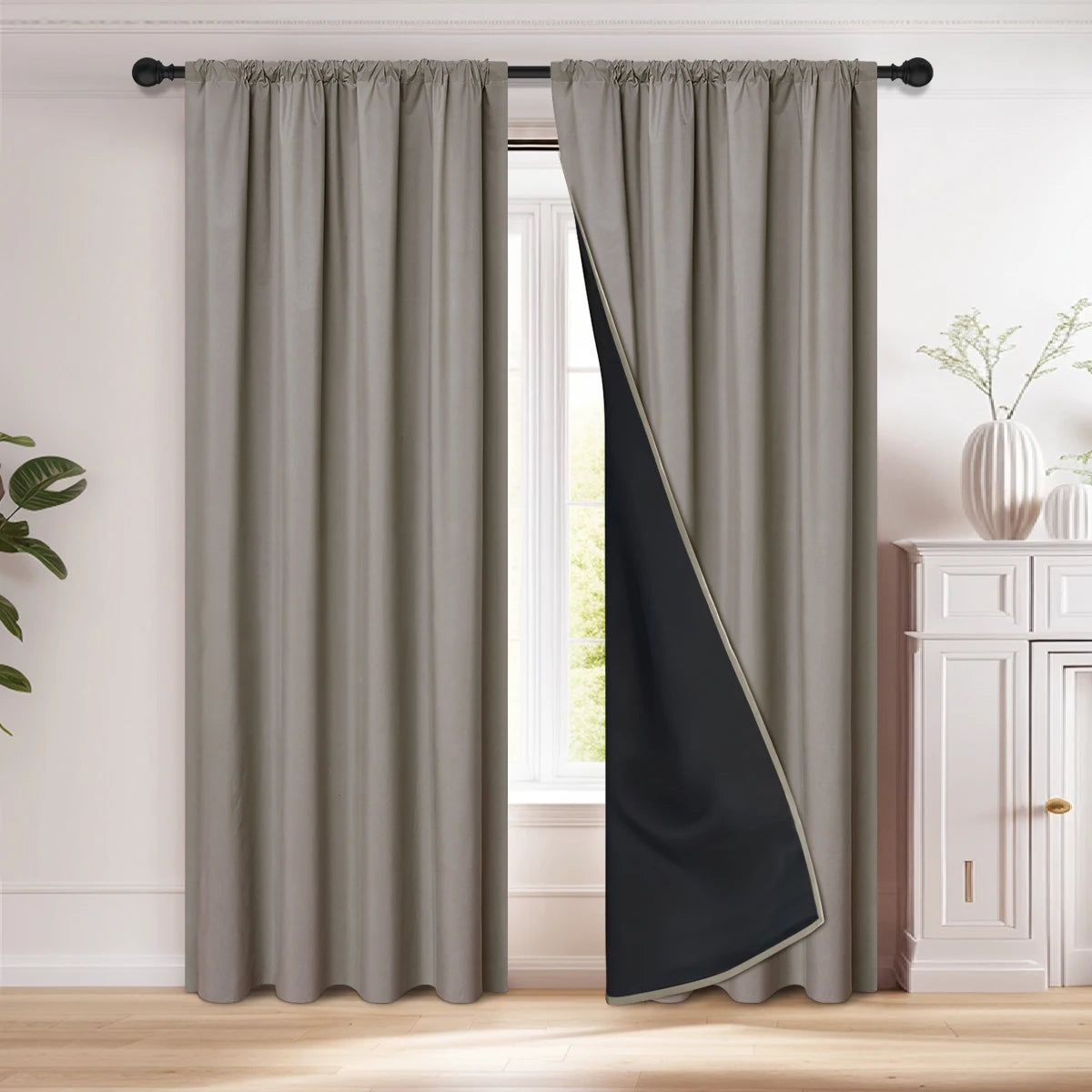1pc 100% Blackout Curtain, Solid Color Curtains with Rod Pocket, Bedroom Living Room Curtains for Windows Curtain