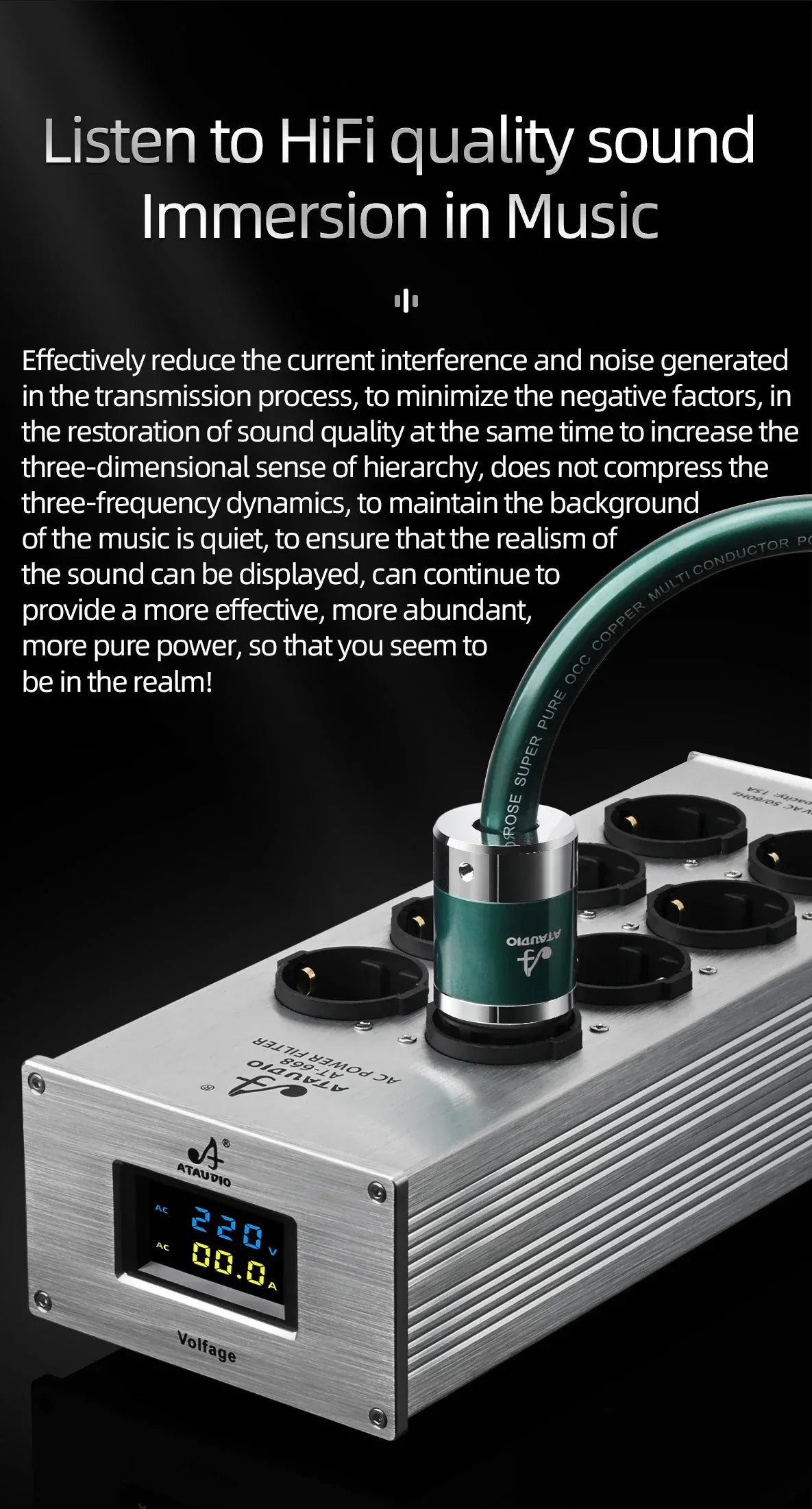 Hi-end EU Hifi Power Filter for Standard EU Socket Noise-free Audio Purifier Filter Power Conditioner with EU Outlets Strip