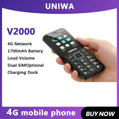 UNIWA V2000 Phone Big Push-Button Dual Screen 0.3MP Camera FM Radio Keyboard 1700mAh 4G Cellphone Support one click dialing