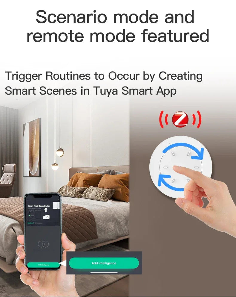 Tuya ZigBee Smart Knob Scene Switch Wirelessly Controls Lights Curtains And Switches Via The Tuya Smart app