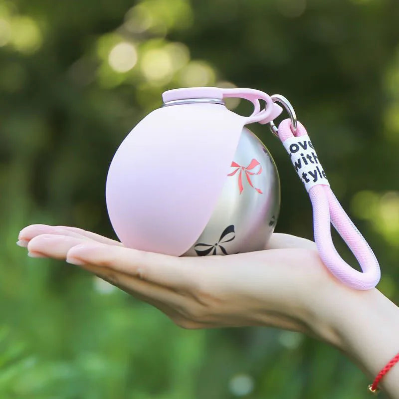 Lovewithstyle Dog Portable Water Bottle 304 Stainless Steel Ball Shaped Refillable Foldable Hook Outdoor Walking Hiking For Pet
