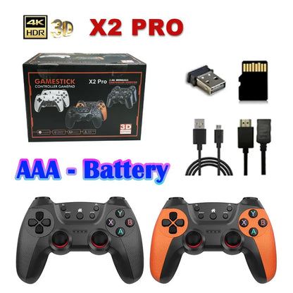New Game Stick X2 PRO Video Handle Game Console 48 Emulators 64g 128g 40000+ Retro Games 4K HD Game Stick Home 2 Players Gifts