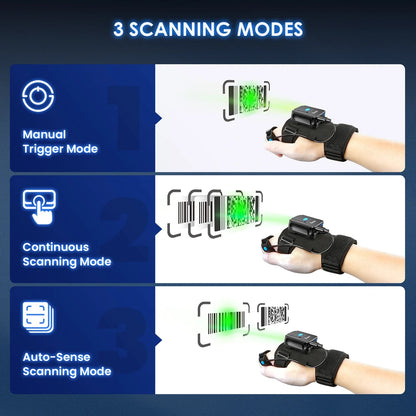 Eyoyo 2D Bluetooth Barcode Scanner Left&Right Hand Glove Wearable Scanner Patable 1D QR Finger Bar Code Reader Wireless Device