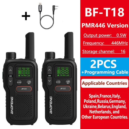 PMR446 BF-T18 Handheld  PMR Walkie Talkie Radio Station Transmitter 1500mAh Wireless Device Long Range Two Way Radios Flashligh