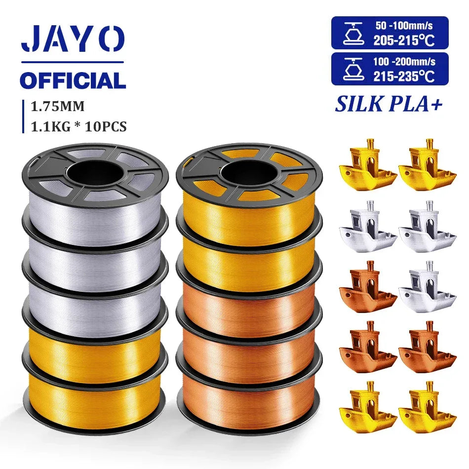 JAYO 10Rolls SILK PLA+ 3D Filament 1.75mm SILK PLA Rainbow  Filament for FDM 3D Printer SILK Dual & Triple 3D Printing Materials