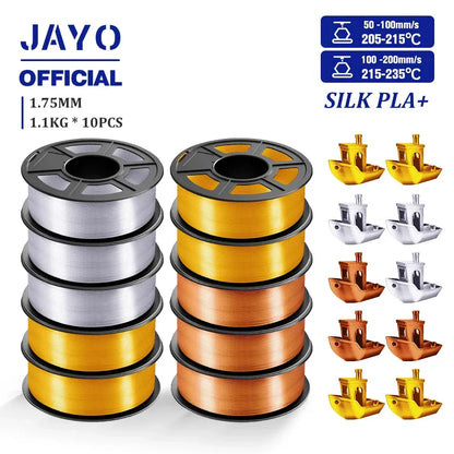 JAYO 10Rolls SILK PLA+ 3D Filament 1.75mm SILK PLA Rainbow  Filament for FDM 3D Printer SILK Dual & Triple 3D Printing Materials