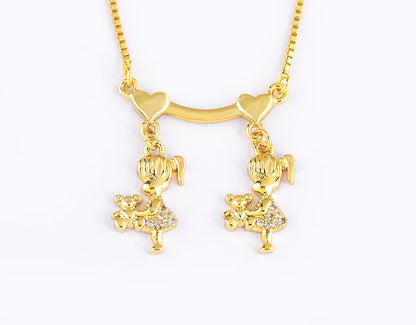 Nidin Exquisite Gold Plated Mom Daughter Necklace Girl Boy Pendant Chain Choker Cubic Zirconia Jewelry Mother's Day Gift