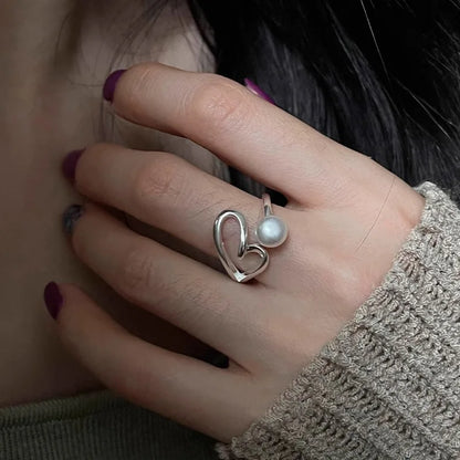 VENTFILLE 925 Sterling Silve Love Heart  Ring for Women Girl Gift Line Pearl Korean Sweet  Jewelry Birthday Gift Dropshipping