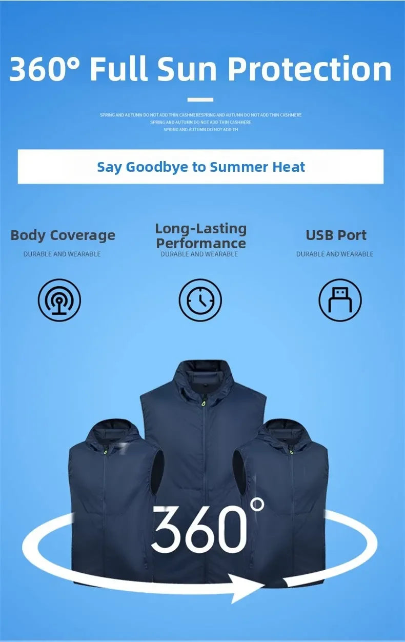Summer Hooded Cooling Vest with Fans - Unisex Outdoor Gear for Work and Fishing