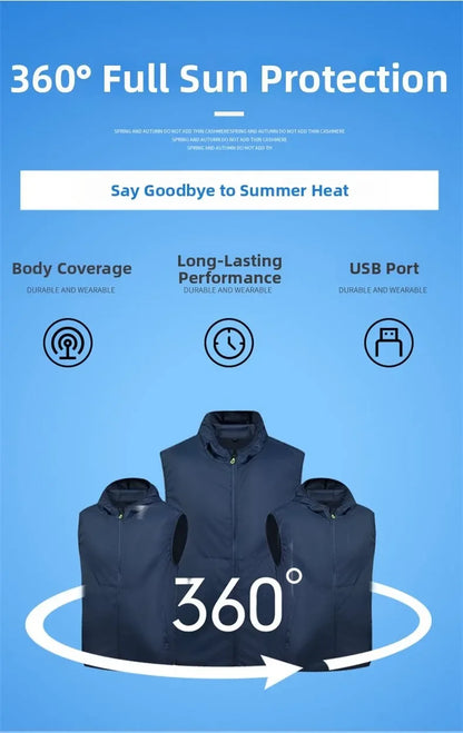 Summer Hooded Cooling Vest with Fans - Unisex Outdoor Gear for Work and Fishing