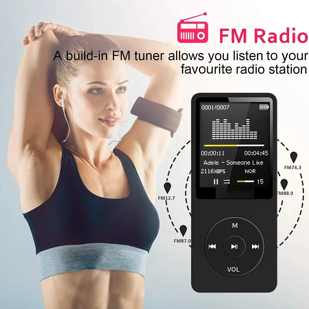 Portable MP3 Player USB Charging Record Digital Display Screen Media Lossless Portable Pocket Sports Running Walking Music Play