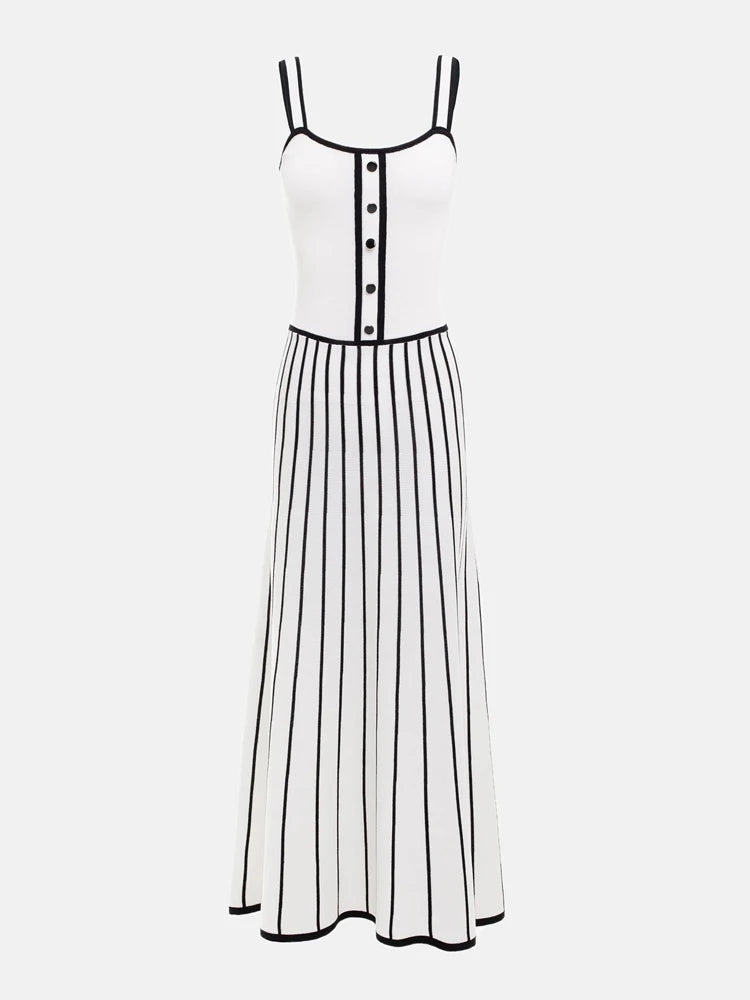 Tossy Striped Knit Backless Maxi Dress Women Slim Contrast Strapless Fashion Elegant Party Dress 2024 Knitwear Female Long Dress