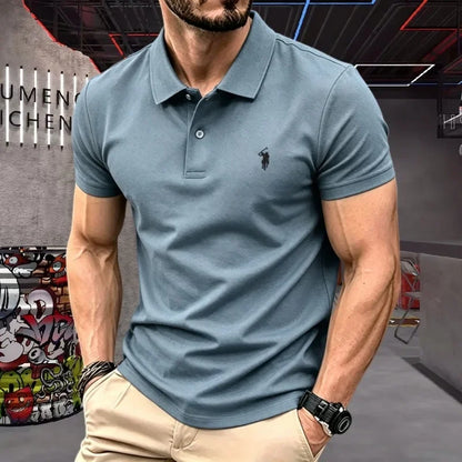 100% pure cotton high-end brand men's short sleeve polo shirt 2026 summer luxury fashion pony embroidery golf top casual T-shirt