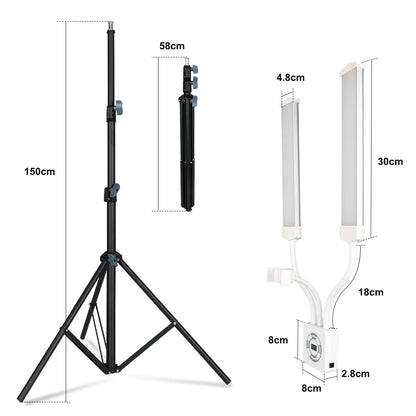 HDSNH LED Video Light 40W Double Arms Beauty Light with Phone Holders Adjustable Tripod Dimmable 3200-5600K for Makeup Manicure