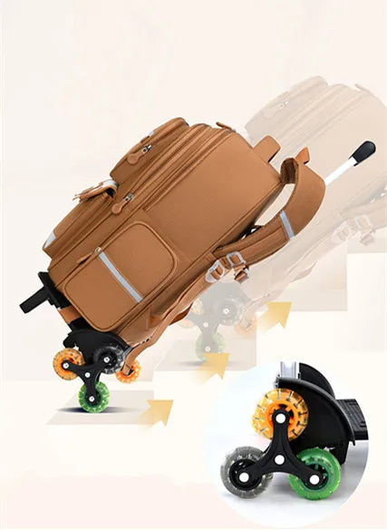 Children Cartoon School Backpack with Wheels Students Bags for Girls Boys Trolley Bag Cute Schoolbag Rolling Wheeled Backpacks