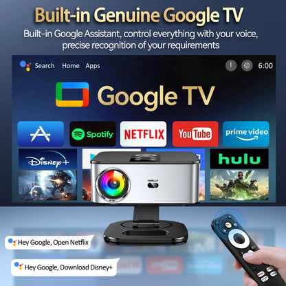 HORLAT Google TV Projector 40000 Lumens Bluetooth Voice Control Auto Focus Android 11 WiFi 6 4K UHD Home Theater Movie Projector