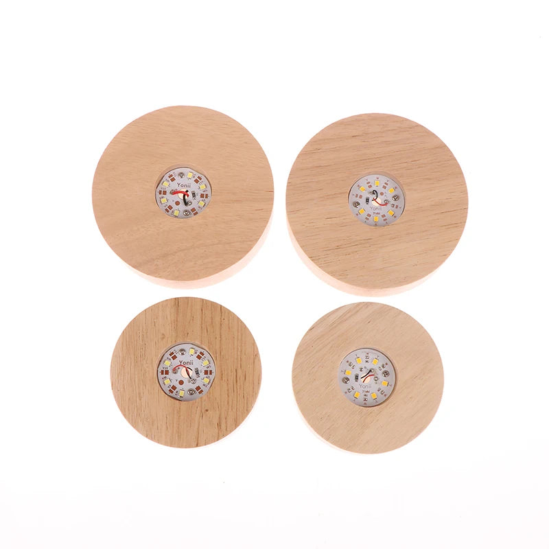 1PC Battery Operated 8/10cm Round Wooden LED Light Dispaly Base Stand Holder Table Night Lamp Base Crystal Glass Art Ornaments