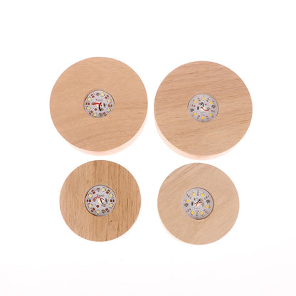 1PC Battery Operated 8/10cm Round Wooden LED Light Dispaly Base Stand Holder Table Night Lamp Base Crystal Glass Art Ornaments