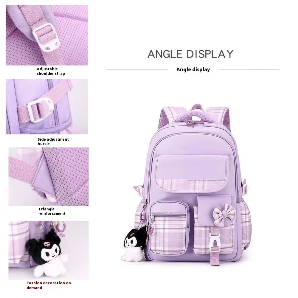 2025 New Student Backpack, Cartoon Cute Girl Backpack, Multi Pocket Lightweight Load Reduction Backpack