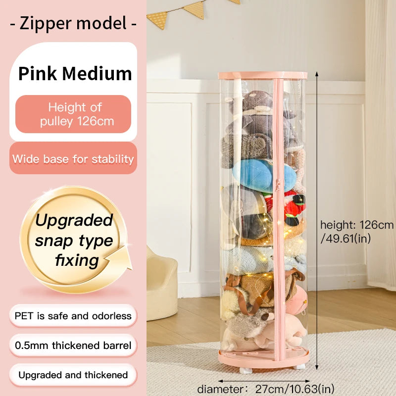 Transparent Multi-Functional Storage Bucket with Lid And Optional Wheels for Dolls Plush Toys Holiday Decorations Display Shelf