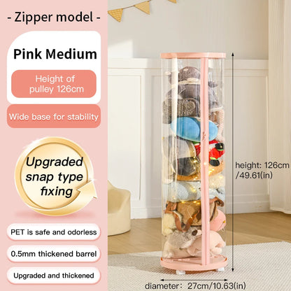Transparent Multi-Functional Storage Bucket with Lid And Optional Wheels for Dolls Plush Toys Holiday Decorations Display Shelf