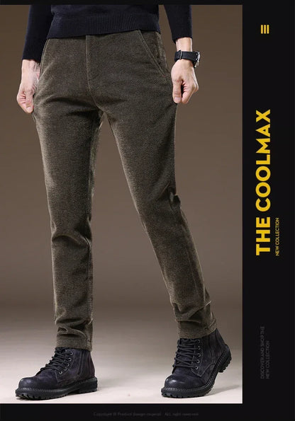 Casual Pants Men Winter New Fleece Business Elastic Waist Slim Korean Warm Thick Brushed Plush Trousers Male 28-38