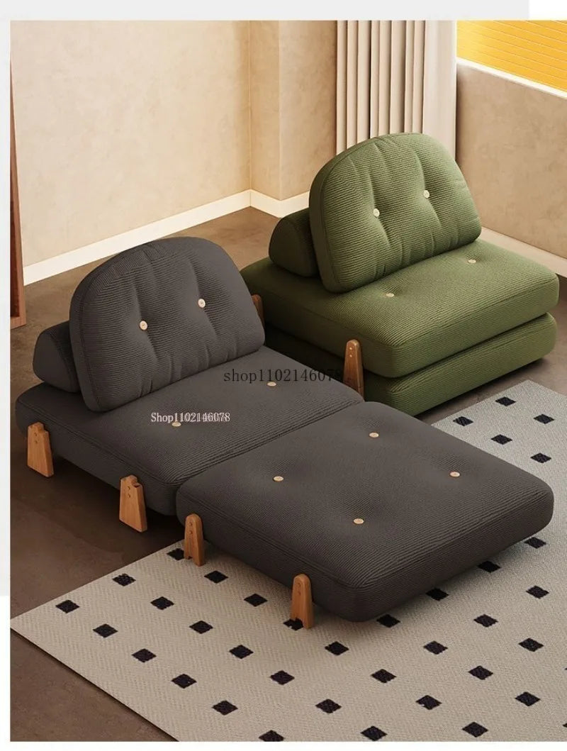 Canapé-lit convertible Nordic Home Lazy Sofa pour petits appartements, canapé en tissu, canapé-lit modulable crème, style tatami.