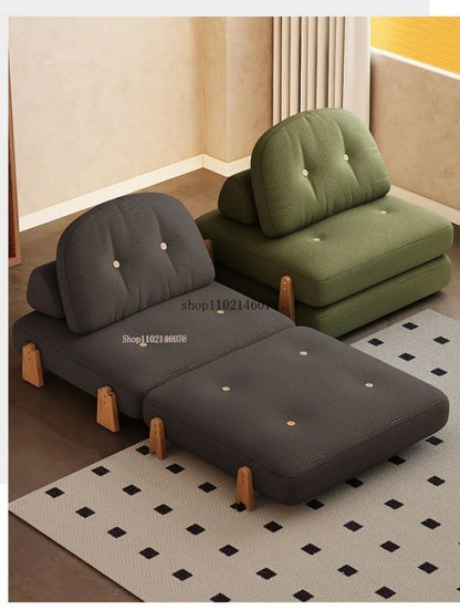 Canapé-lit convertible Nordic Home Lazy Sofa pour petits appartements, canapé en tissu, canapé-lit modulable crème, style tatami.