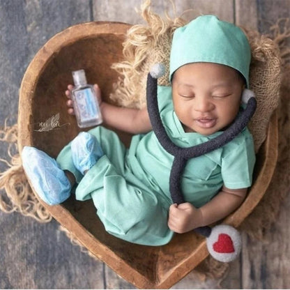 Baby Photo-Shooting Props Doctor Costume Photostudio Clothes Shirt & Hat Pants Newborn Photo Clothing Unisex Bodysuit