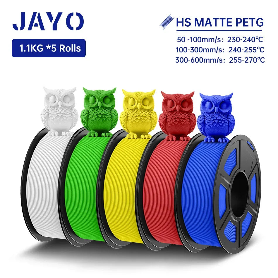 JAYO PETG 3D Filament 1.75MM High Speed PETG 3D Printer Filament 5Rolls High Flow Speedy Matte Effect 3D Printing Mateials