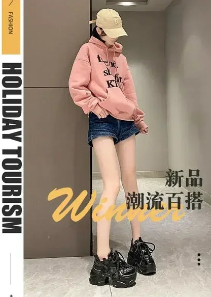 8CM Women Bling Red Chunky Sneakers Winter High Platform Warm Fur Shoes Ladies Wedges Casual Dad Shoes Leather Sports Sneakers