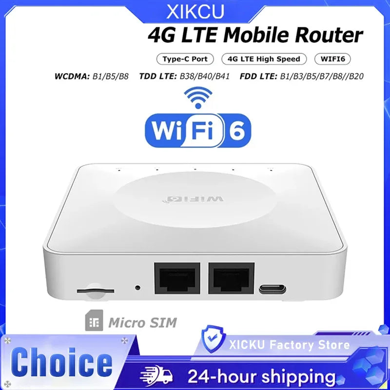 4G LTE Router WiFi 6 SIM Card Modem Support 32 Device Connections Mobile Wireless Router Typc-C Interface for Asia Africa Europe