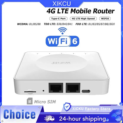 4G LTE Router WiFi 6 SIM Card Modem Support 32 Device Connections Mobile Wireless Router Typc-C Interface for Asia Africa Europe