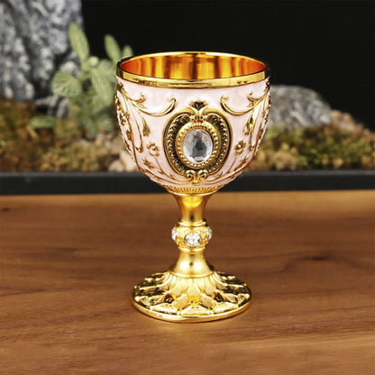 Delicate Drink Cup Retro Metal Diamond-encrusted Wine Glass European Style  Whiskey Glass Anti-break Chalice Gift