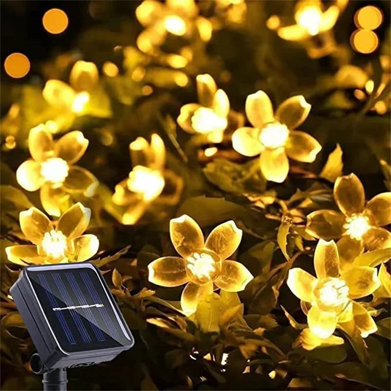 Solar Fairy String Light Sakura Garlands 5/7/12/22M Peach Flower CherryLED Lamp For Wedding Party Garden Christmas Outdoor Decor