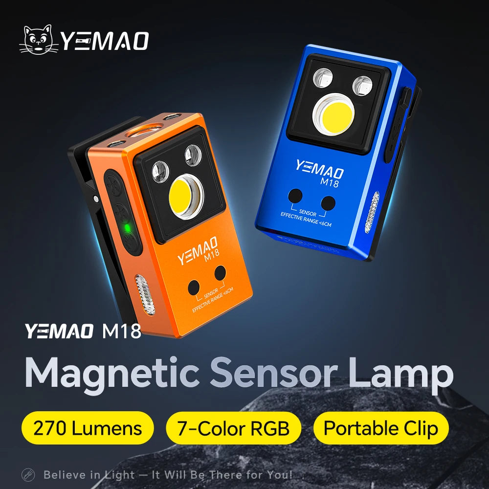 YEMAO M18 270LM Clip Pocket Flashlight 7 Color RGB Built-in 500mAh Battery Rechargeable 6 Light EDC Magnetic Sensor Lamp UVLight