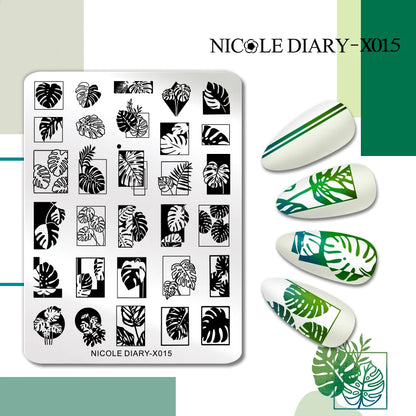 NICOLE DIARY Rose Flower Nail Stamping Plates Image Template Valentine's day Love Heart Printing Stencil Nail Art Manicure Tools