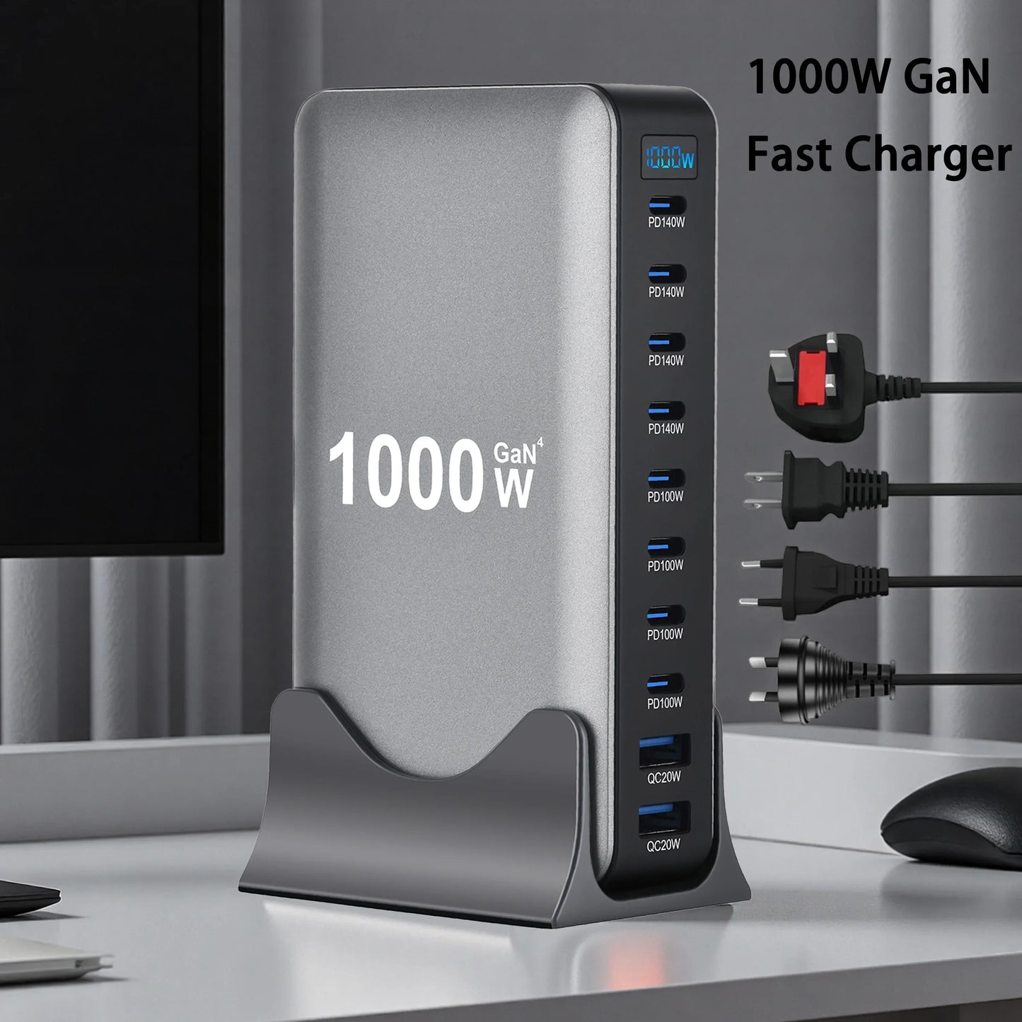 New 1000W GaN USB Type C Charger PD3.1 PPS 10-Port Desktop Fast Charging Station Adapter for Tablets & Mobile Dropshipping