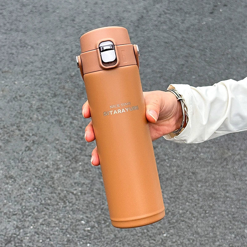 1 PC Stainless Steel Vacuum Flask, 500ml Pop-Up Direct Drink Insulated Bottle with Wide Handle, Outdoor Portable Sports Bottle