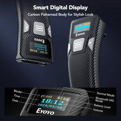 EYOYO Portable Bluetooth 1D Bar Code 2D QR Scanner with Digital Display Can Add Custom Prefix/Suffix Digits,Keyboard Keys