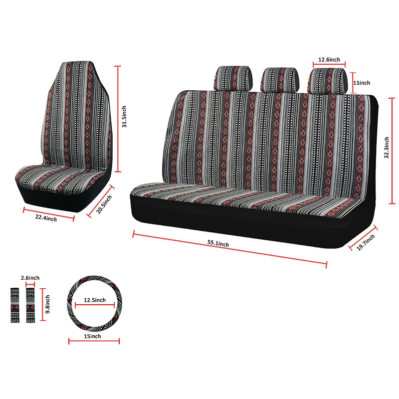 AUTO PLUS Car Seat Covers Set Baja Saddle Blanket Weave Universal Fit Most Car Seat Protection Steering Wheel Cover Protector by PDG ibma