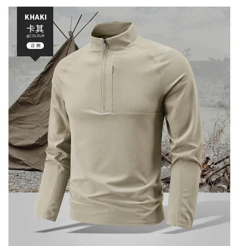 Quick Dry Men's Polo Shirt Stand Collar Pullover Male Long Sleeve Half Zipper Spring Big Size Plus Large 6XL 7XL 8XL Sport Golf